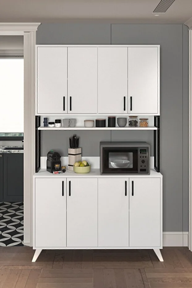 8 Kapaklı Çok Amaçlı Dolap Defne Mutfak Dolabı Erzak Dolabı Kiler Dolabı Beyaz